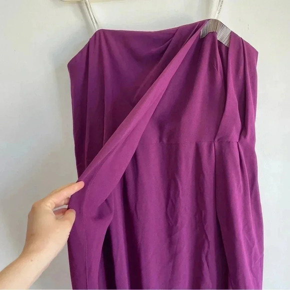 Halston Heritage Draped Mini Dress Purple Beaded Wrap Sleeveless Strapless 12 - Picture 7 of 13